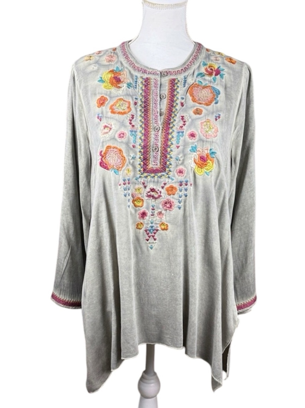 Andree by Unit Floral Embroidered Soft Grey Tunic